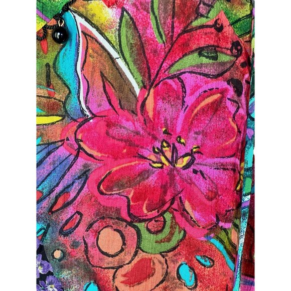 Carole Little Womens 14 Multi Print Tunic Dress Bead Trim & Ruffle Y2K Floral - Picture 12 of 12